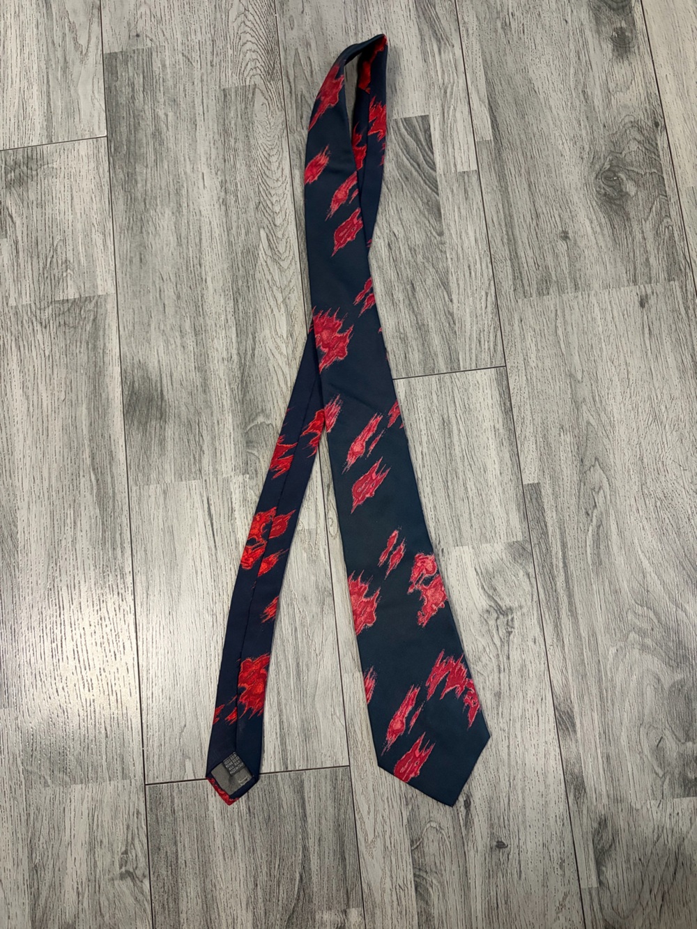 Jean Paul Gaultier Navy Tie with Red Abstract Motifs NWT
